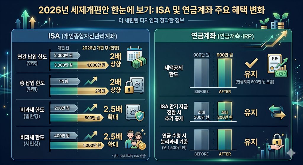 2026년 절세계좌 순서 확립을 위한 ISA 및 연금저축 비과세 혜택 비교 차트