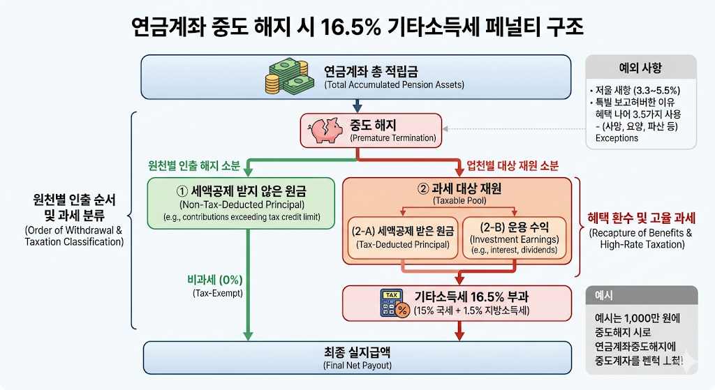 연금저축 및 IRP 계좌 중도 해지 시 발생하는 세금 페널티 구조