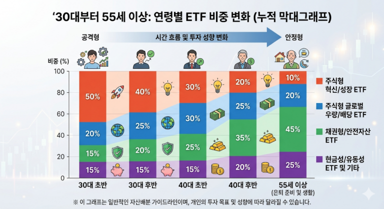 연령별 연금저축 ETF 포트폴리오 S&P 500 나스닥 배당주 비율