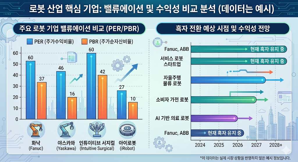 글로벌 및 국내 주요 로봇 기업 밸류에이션 및 흑자 전환 전망 차트