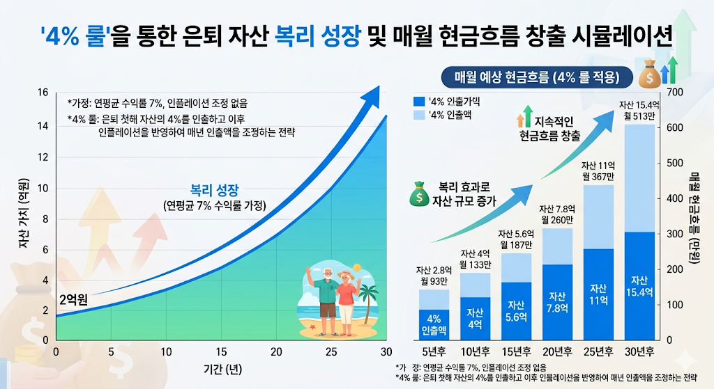4% 룰을 적용한 노후 준비 연금 포트폴리오 장기 자산 성장 그래프