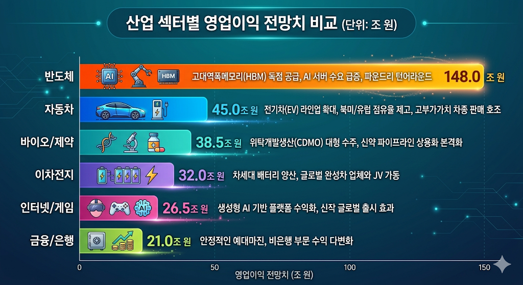 2026년 코스피 주요 섹터별 영업이익 전망