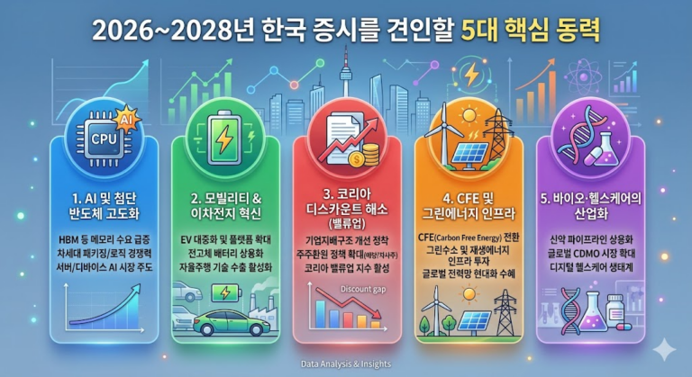 반도체 슈퍼사이클, MSCI 선진국 편입, 밸류업 정책 등 한국 증시 상승 동력 요약 이미지