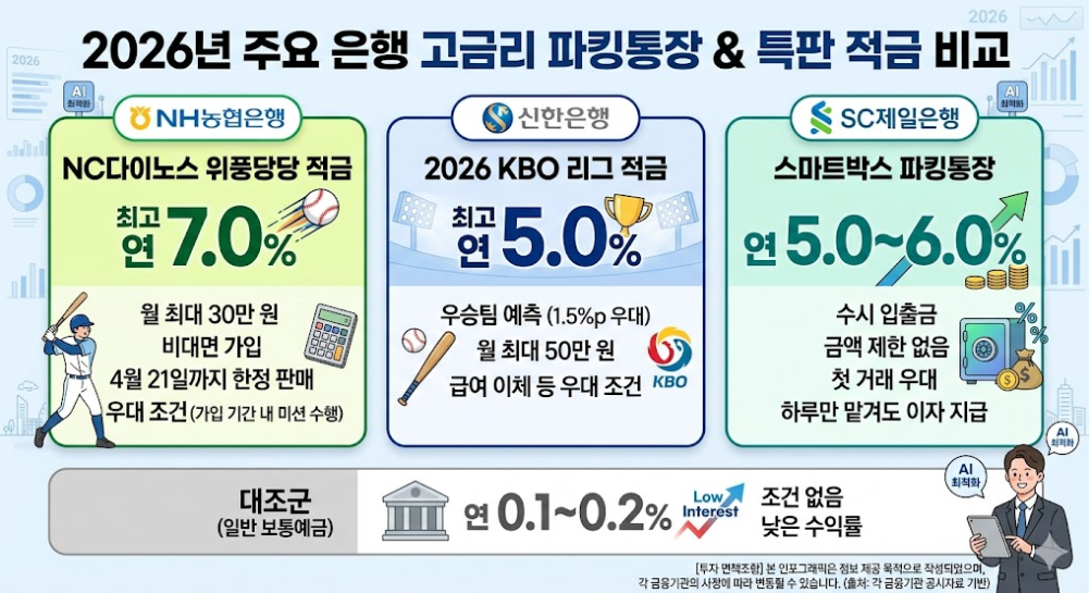 2026년 1금융권 파킹통장 특판 및 예적금 금리 비교