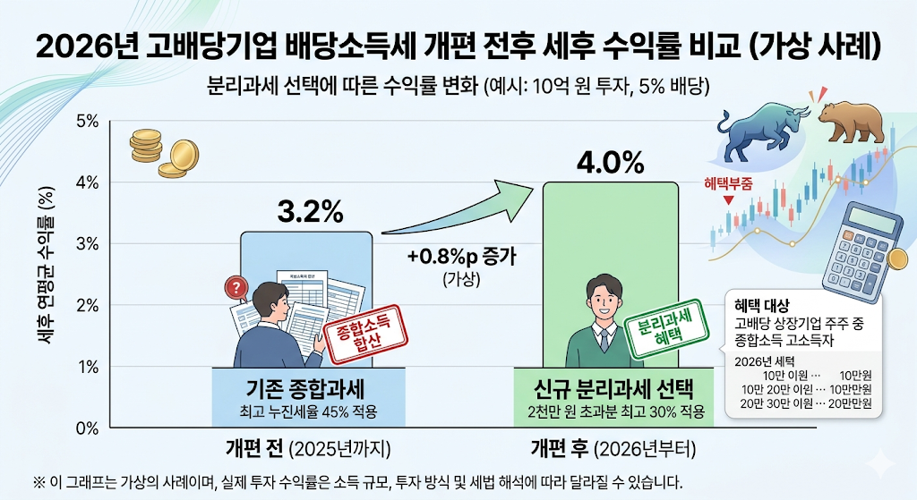 2026년 고배당 기업 분리과세 적용 전후 실질 수익률 비교 차트