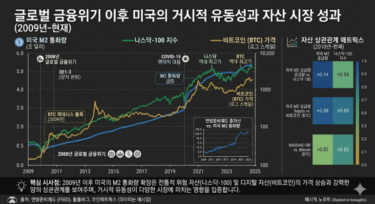 미국 양적완화 사이클과 자산 가격 상승 상관관계 차트