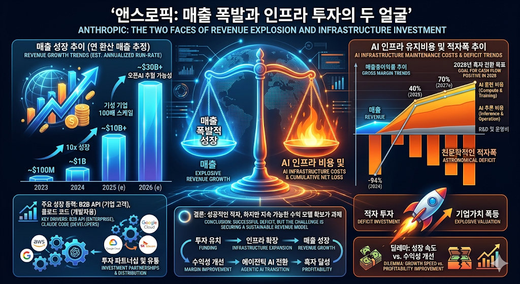 엔트로픽 매출 성장 및 인프라 비용 비교 데이터